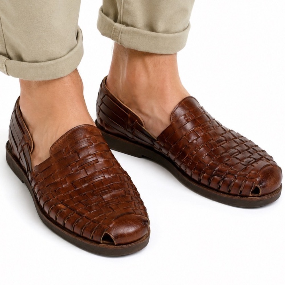 Sunsteps Brown Woven Leather Slip On Huaraches Men's Size 8.5 Women's Size 10